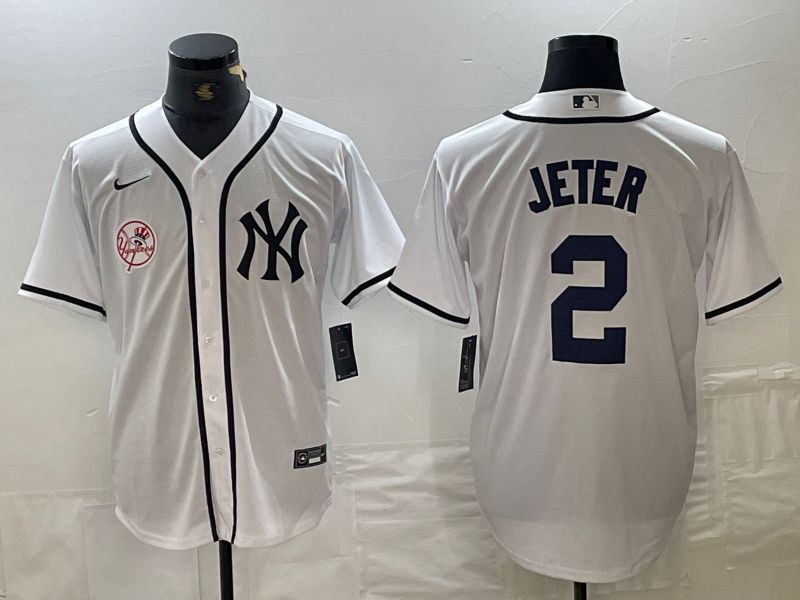 Men New York Yankees #2 Jeter White Third generation joint name Nike 2024 MLB Jersey style 3